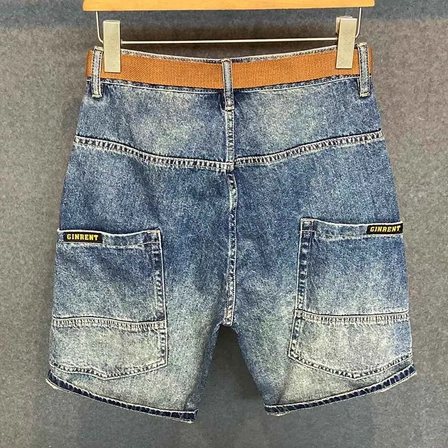 الصيف الرجال عارضة الدنيم السراويل العلامة التجارية جيوب فضفاضة السراويل المستقيمة العصرية خمر الشارع الشهير صديقها البضائع غسلها السراويل