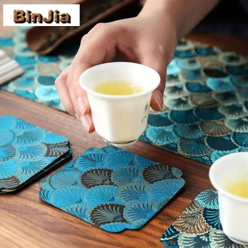 Cloud Brocade Fabric Tea Table Mats Retro Tea Flag Absorbent Clay Tea Mat Drink Coaster Dinner Table Cloth Mat Cha Decoration view 4