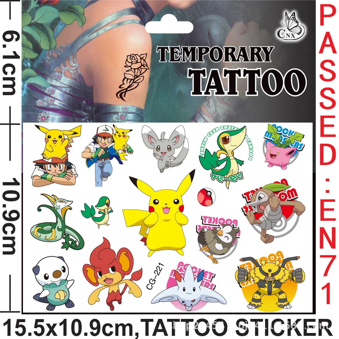 New Pokemon Pikachu Tattoo Stickers Action Figure Cartoon Children\'s Temporary Tattoos Random 1pcs Kids Boys Girls Birthday Gift