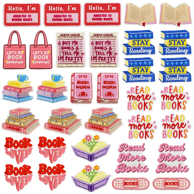 10 pcs Reading Themed Iron On Patch On Clothing Book Design Embroidered Patches for Clothes Bags & Hat Accessories