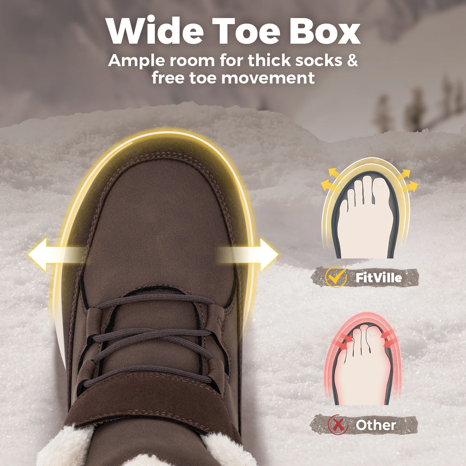 FitVille Women‘s Snow Boots Extra Wide Toe Fur Lined Winter Boots for Women Hiking Shoes for Women Warm Outdoor Booties Non-slip