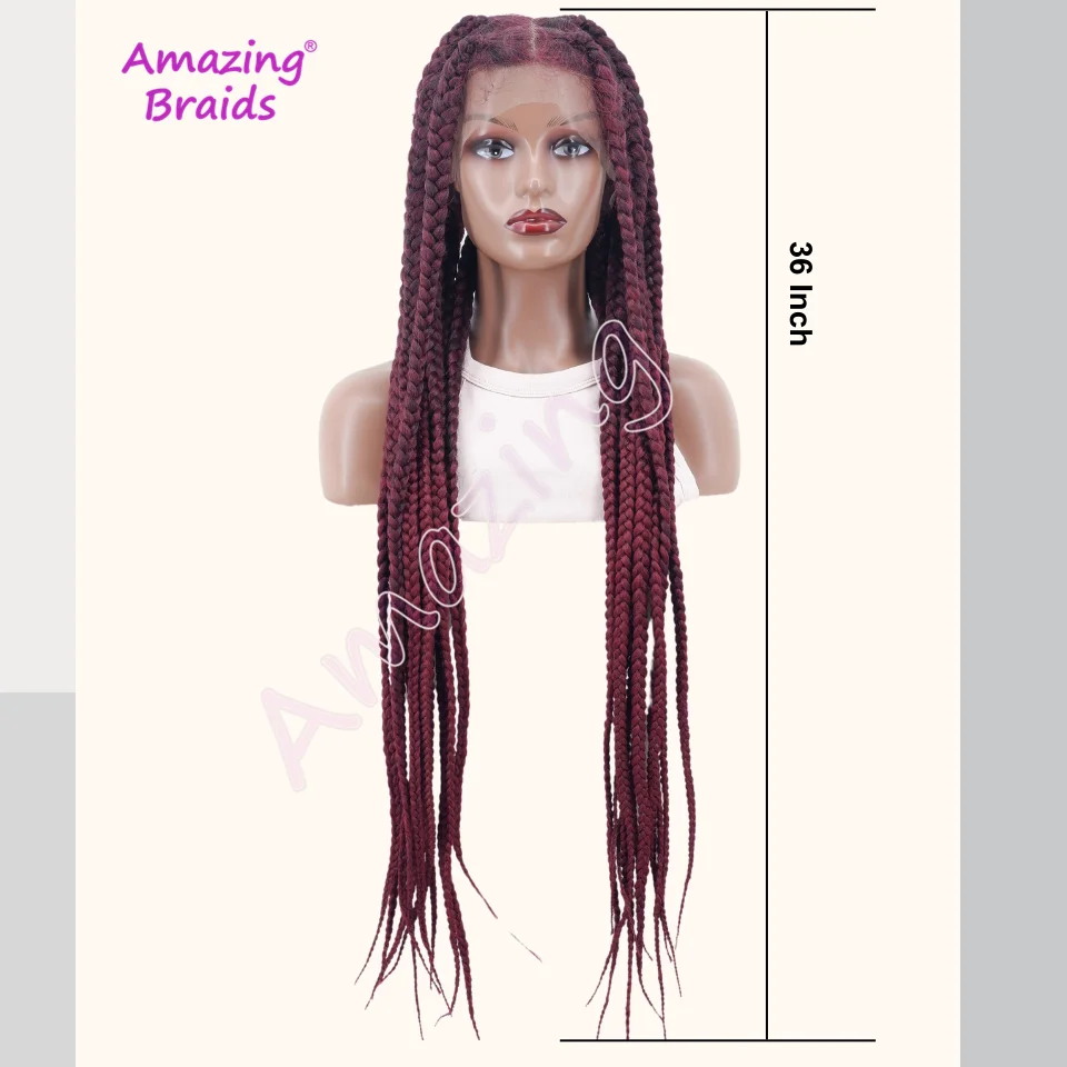 Synthetic Hair Lace Front Knotless Box Braided Wigs for Women Full Lace Frontal Braid Wigs with Baby Hair Braided Wig 36 Inch