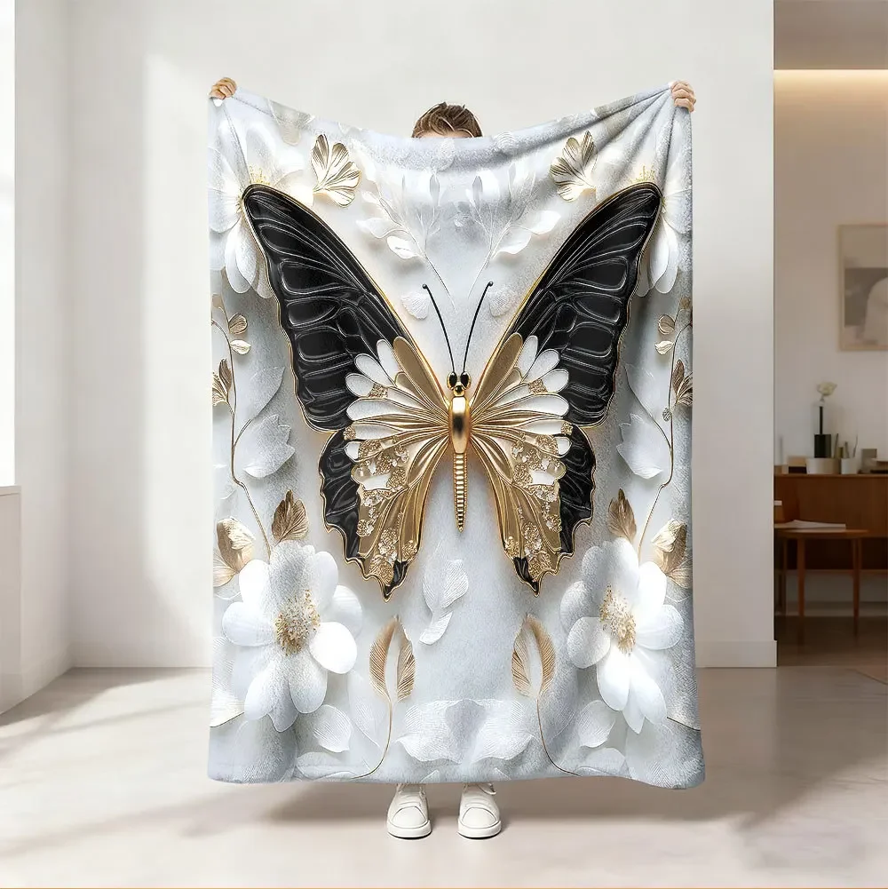 3D Butterfly Blanket Baroque Pearl Flower Throw Couch Cover Luxury Embossed Pattern Fleece Blankets Bedroom Sofa Bedding Decor