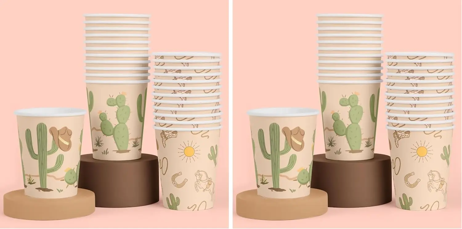 

Western Cowboy Paper Cups - 24 Disposable 8 oz | My First Rodeo Party Decorations, Howdy Cowgirl Birthday Decor, Wild We