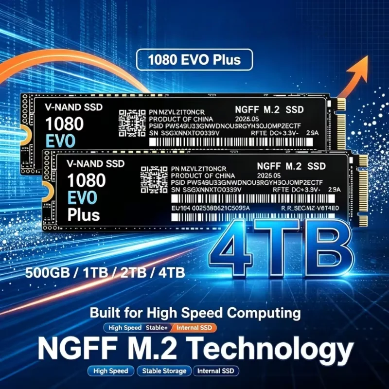 1080 EVO plus M.2 2280 NGFF SSD, PCIe3.0, 500 GB/1 TB/2 TB/4 TB, Hochgeschwindigkeits-Interne SSD für Laptop, Desktop-PC und Gaming-Speicher