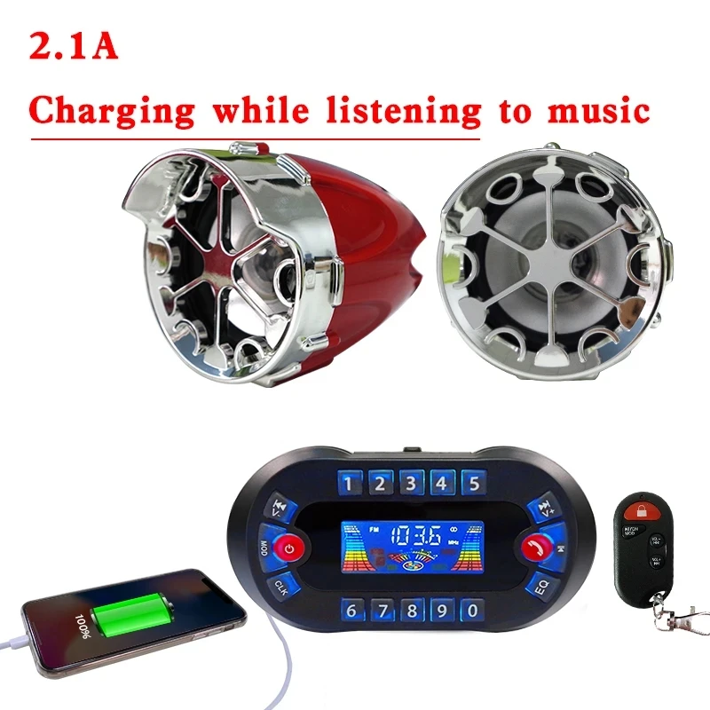 Motorcycle Audio Wireless Bluetooth Speaker With Display DC12V 30W  Support Bluetooth Hands-free TF Card FM Radio Phone Charging