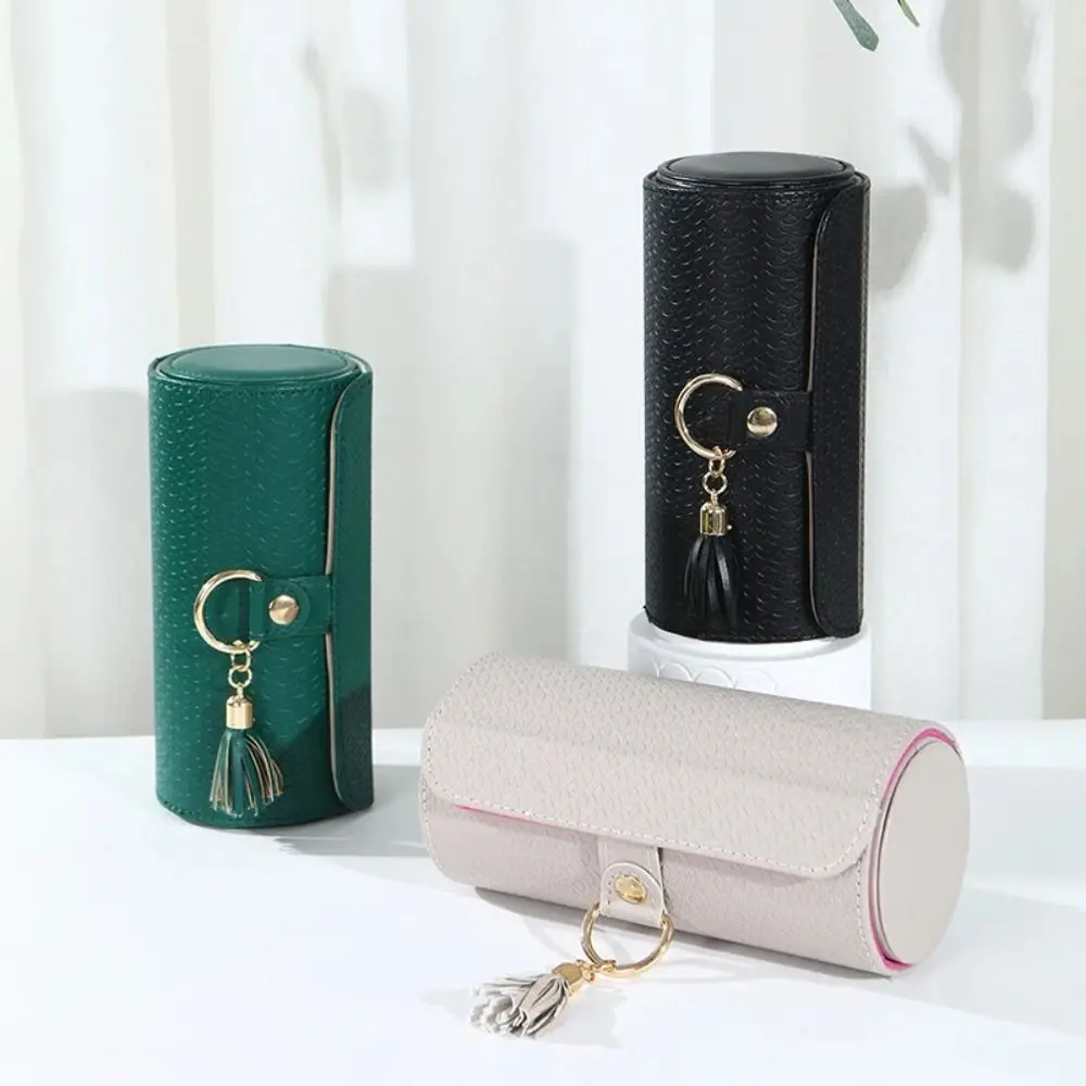 

Magnetic Closure 3-Tier Cylindrical Jewelry Organizer Faux Suede-Lined Interior Three-layer Design Jewelry Box Cylindrical Shape