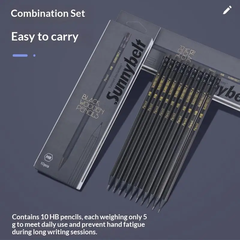 10-piece Black Wooden Pencils, HB Hexagonal Lead, Optional Writing Tools Pack. Durable For Writing During Exams