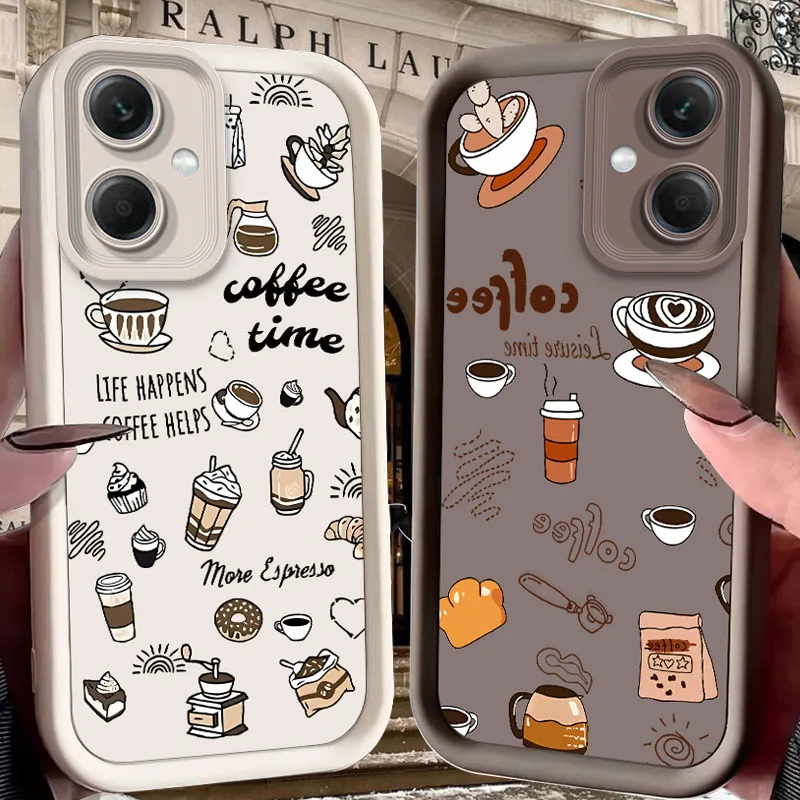 

Coffee Case for Xiaomi Redmi Note 14 13 12 Turbo 11S 4G 11 10 Pro Plus 9 14C 13C 12C 9C A2 A1 Liquid Silicone Back Cover Funda
