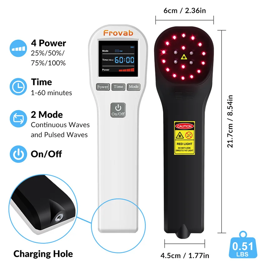 Frovab Red Light Therapy Vet Device for Pets 16*650nm 6*808nm Laser Diodes Cold Laser Therapy for Body Pain Relief Wound Healing