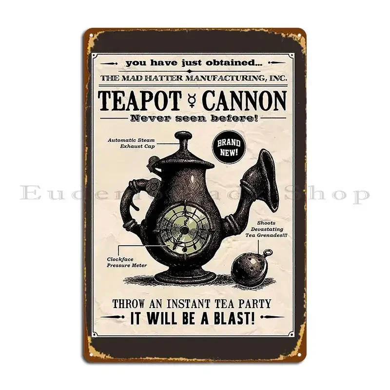 Teapot Cannon Alice Madness Returns Metal Plaque Poster Kitchen Designer Painting Wall Custom Retro Tin Sign Poster