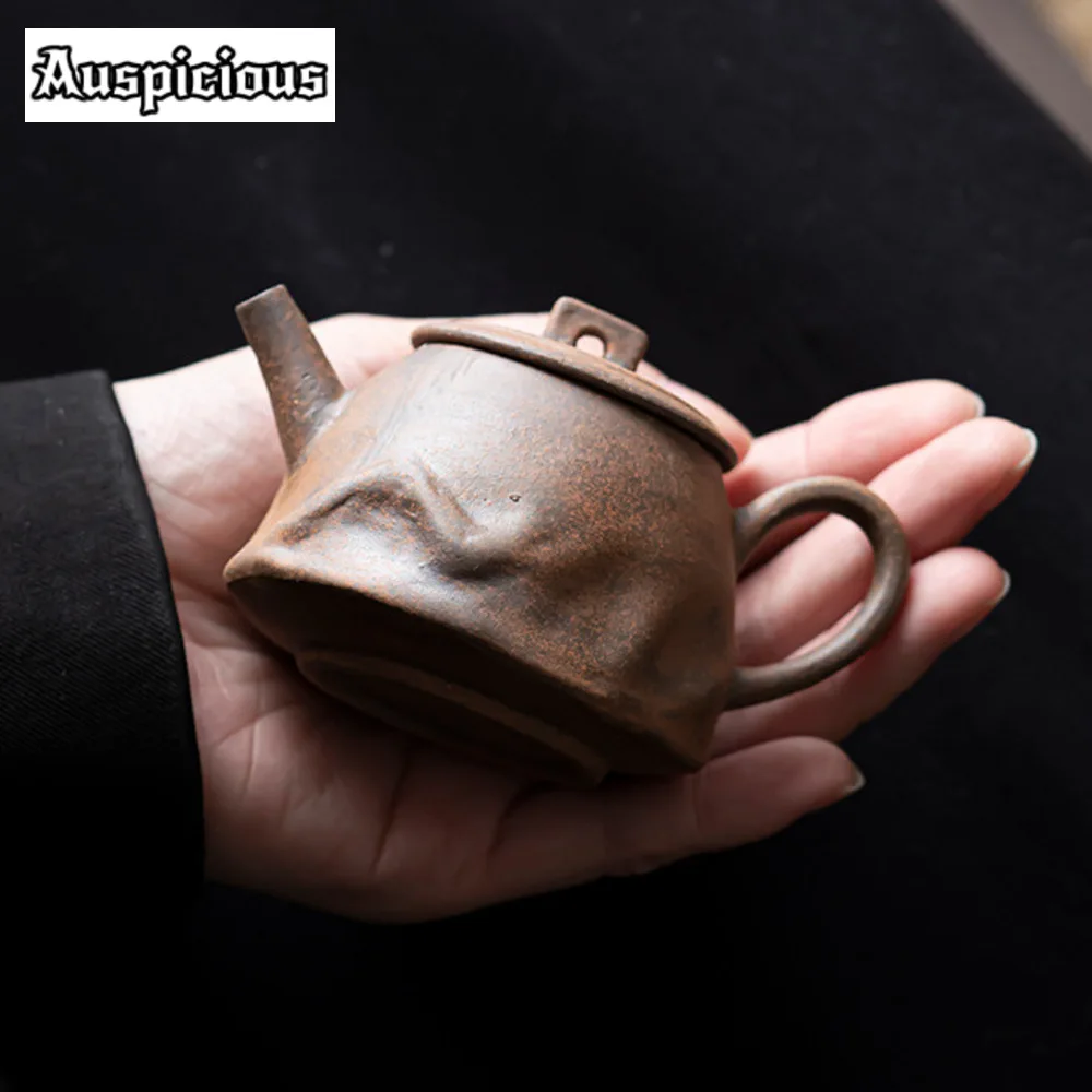 100ml Handmade Coarse Old Rock Mud Teapot Ancient Pot Household Tea Brewing Kettle with Filter Tea Items Accessories Collection