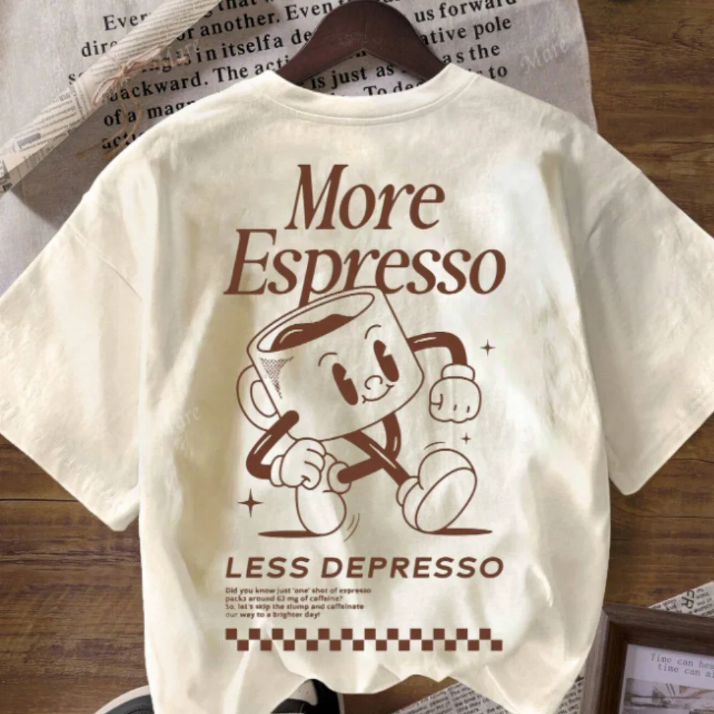 More Espresso Coffee Club Graphic Loose Round Neck Short Sleeve Women T-Shirt for Women Casual Summer Outfit Women's Clothing