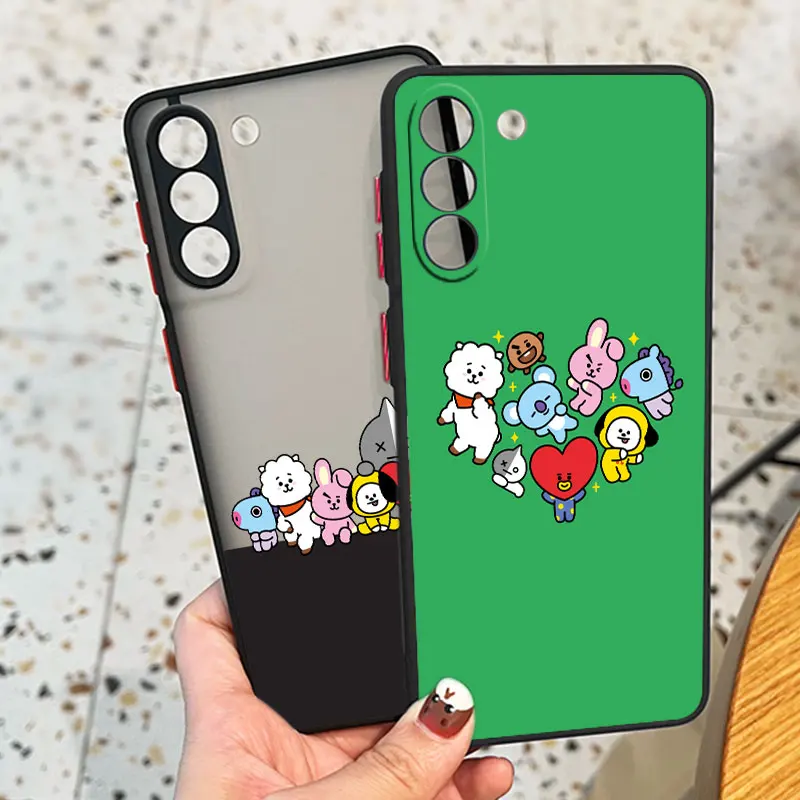 BT21 Cartoon Boy For Samsung S24 S23 S22 S21 Ultra S20 FE S10 Plus Lite 4G 5G Frosted Translucent Phone Case