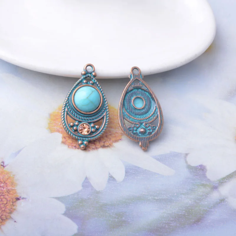 10 Stück Böhmischer Stil Antik Silberfarbene Stein- und Acryl-Anhänger Zinkmetall-Ohrringe Anhänger Zubehör DIY Damenschmuck – Detail 9