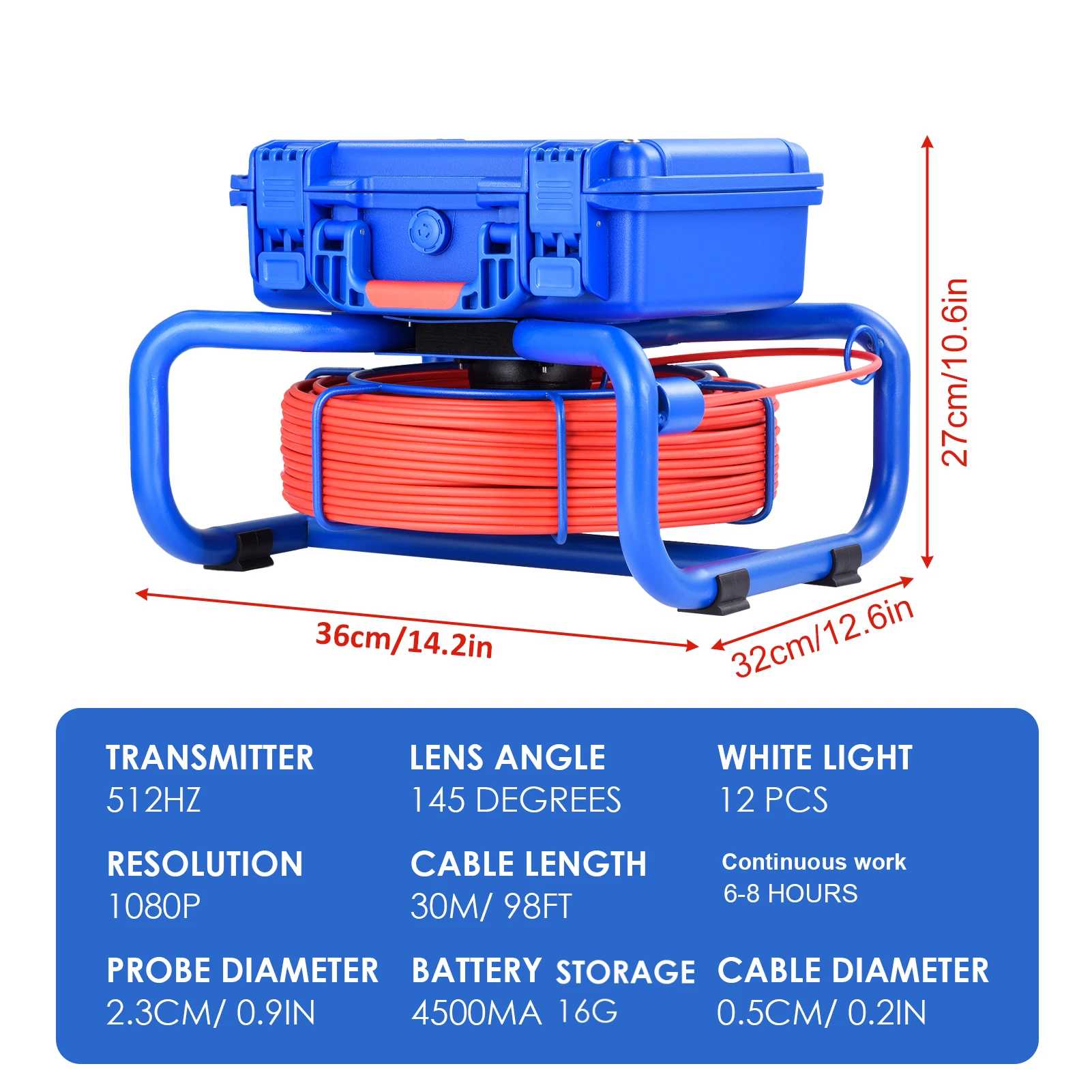 Drain Pipe Camera 1080P HD Sewer Camera with 512Hz Transmitter Flexible 100ft Endoscope with 9in Screen 16GB Card