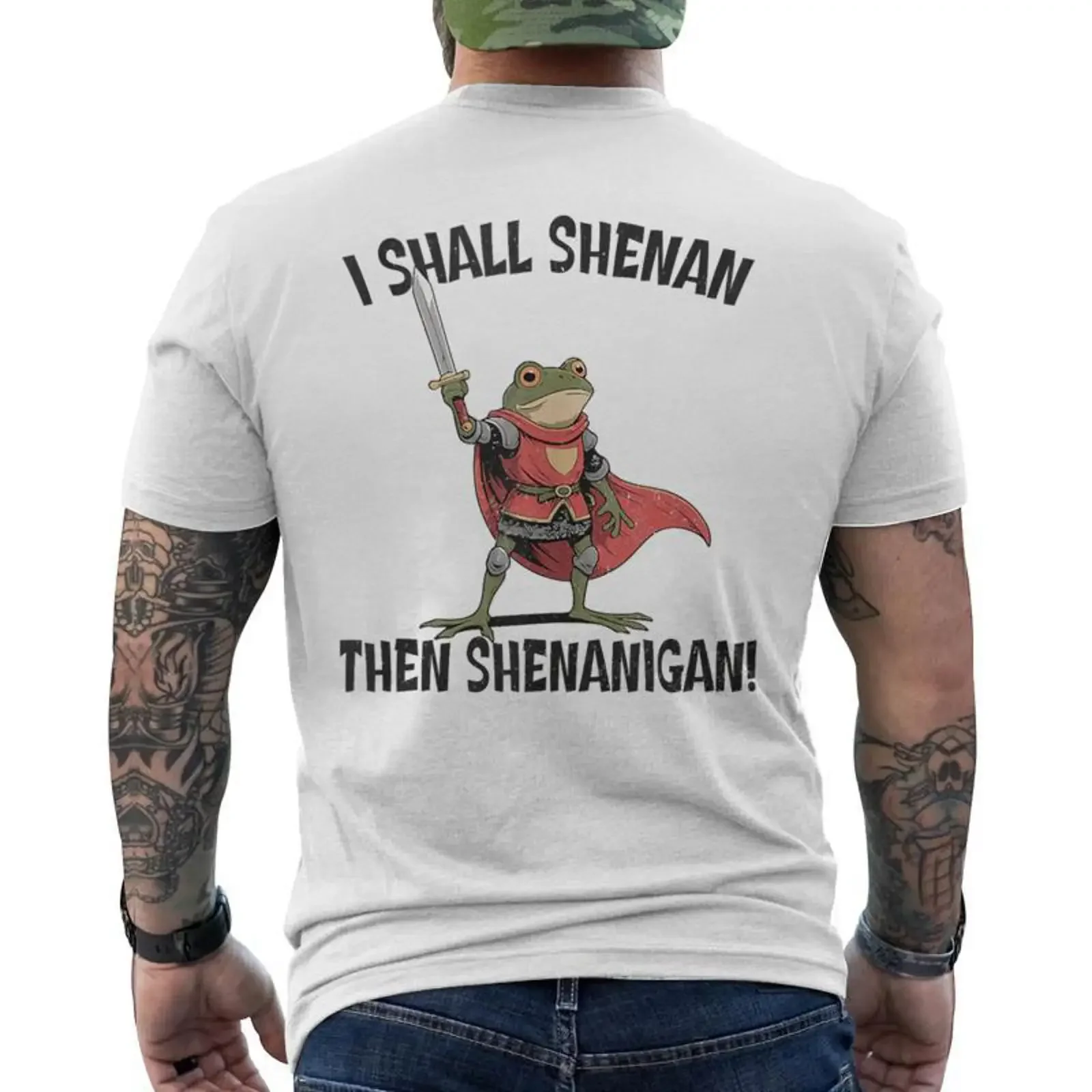 I Shall Shenan Then Shenanigan Cute Quest Frog Men's T shirt Back Print Seseable vintage Washed streetwear Breathable