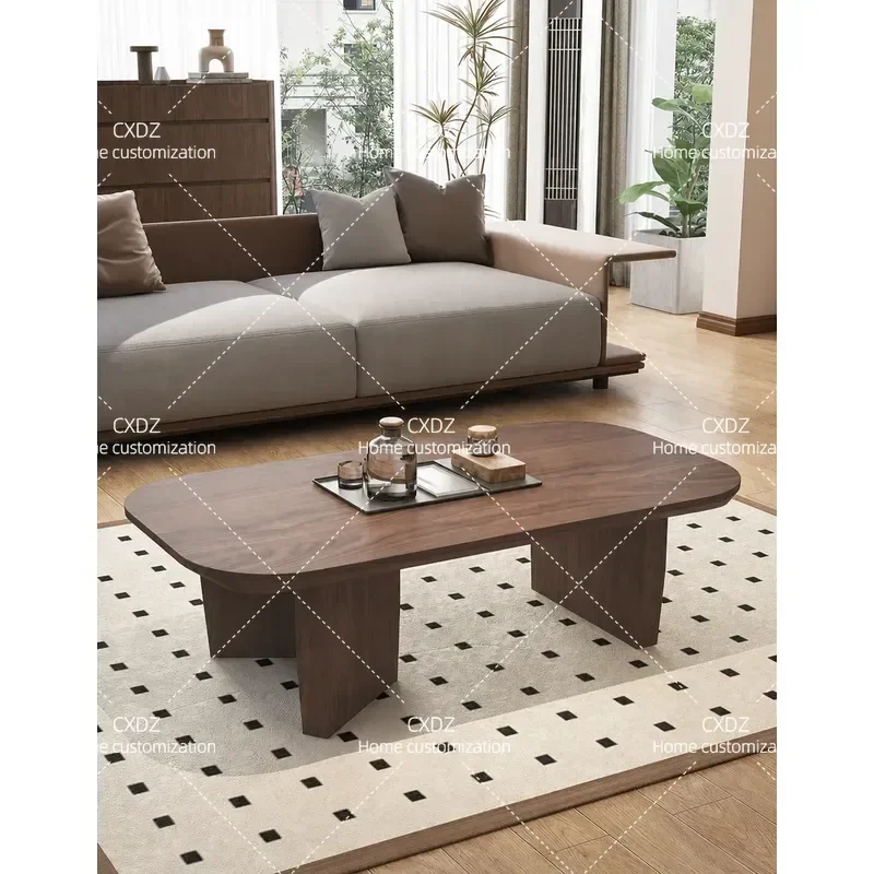Medieval Style Simple Coffee Table Wabi Sabi Black Walnut Retro Tea Table Household Rectangular Rounded Corner
