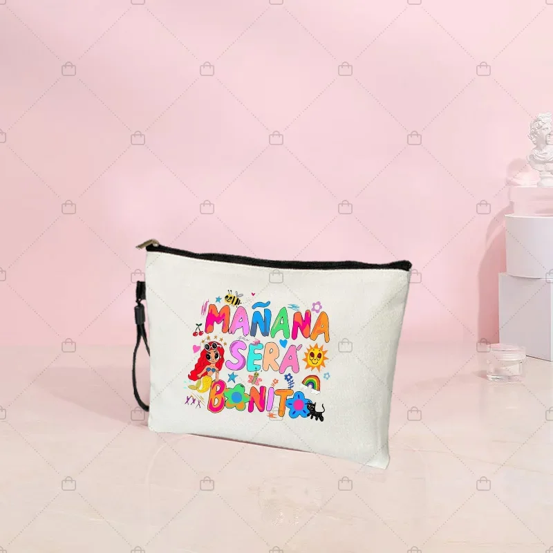 2023 New Manana Sera Bonito Karol G Canvas Travel Cosmetic Bag Cute Mañana Será Bonito Makeup Pouchs Birthday/fans Gifts for Her