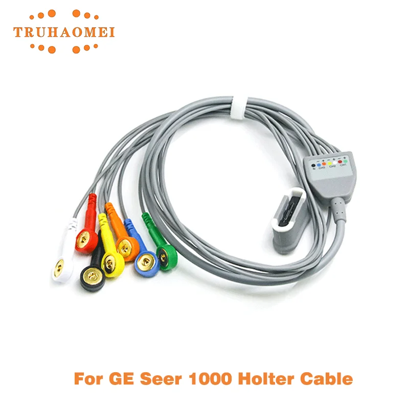 ECG Cable 20 Pin with 7 Leadwires Snap End Holter Recorder Leads For GE Seer 1000 IEC Standard 2067634-020 Holter Cables