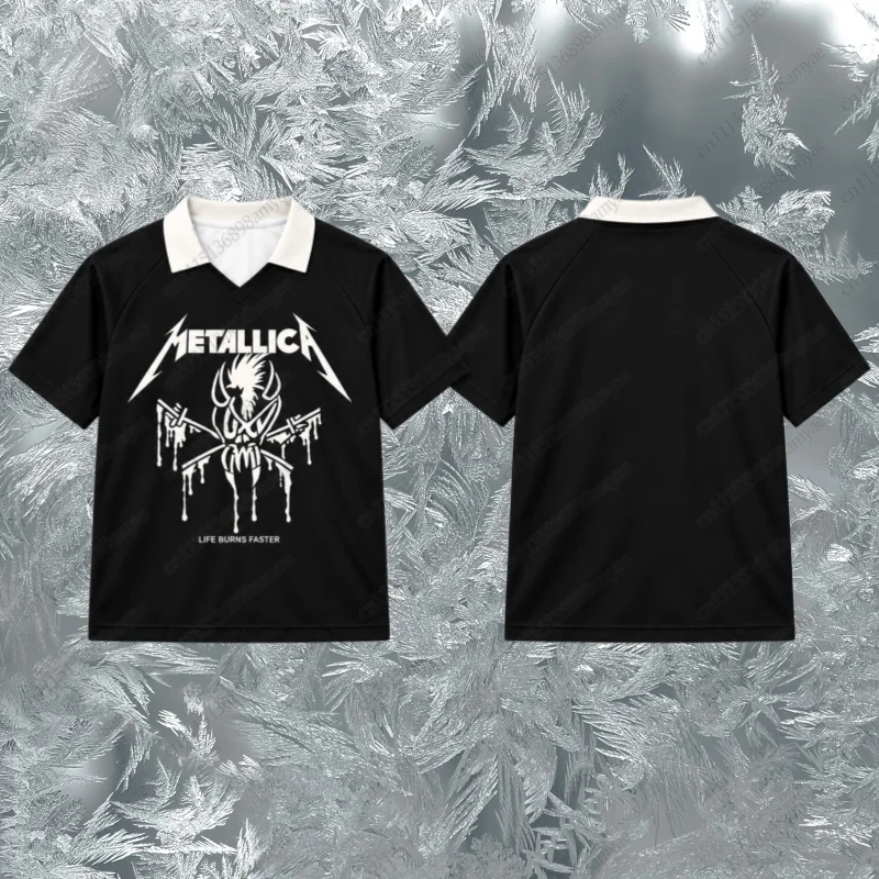 Metallica Original Scary Guy Print Polo Tshirt EST 1981 Heavy Metal Band Unisex Street Summer Short Sleeve Jersey FamilyMatching