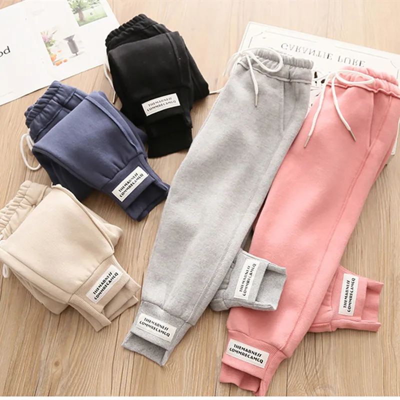 2024 Winter Casual 4 6 8 10 12 Years Children Clothing Trousers Thickening Plus Velvet Kids Baby Girls Sports Jogger Pants