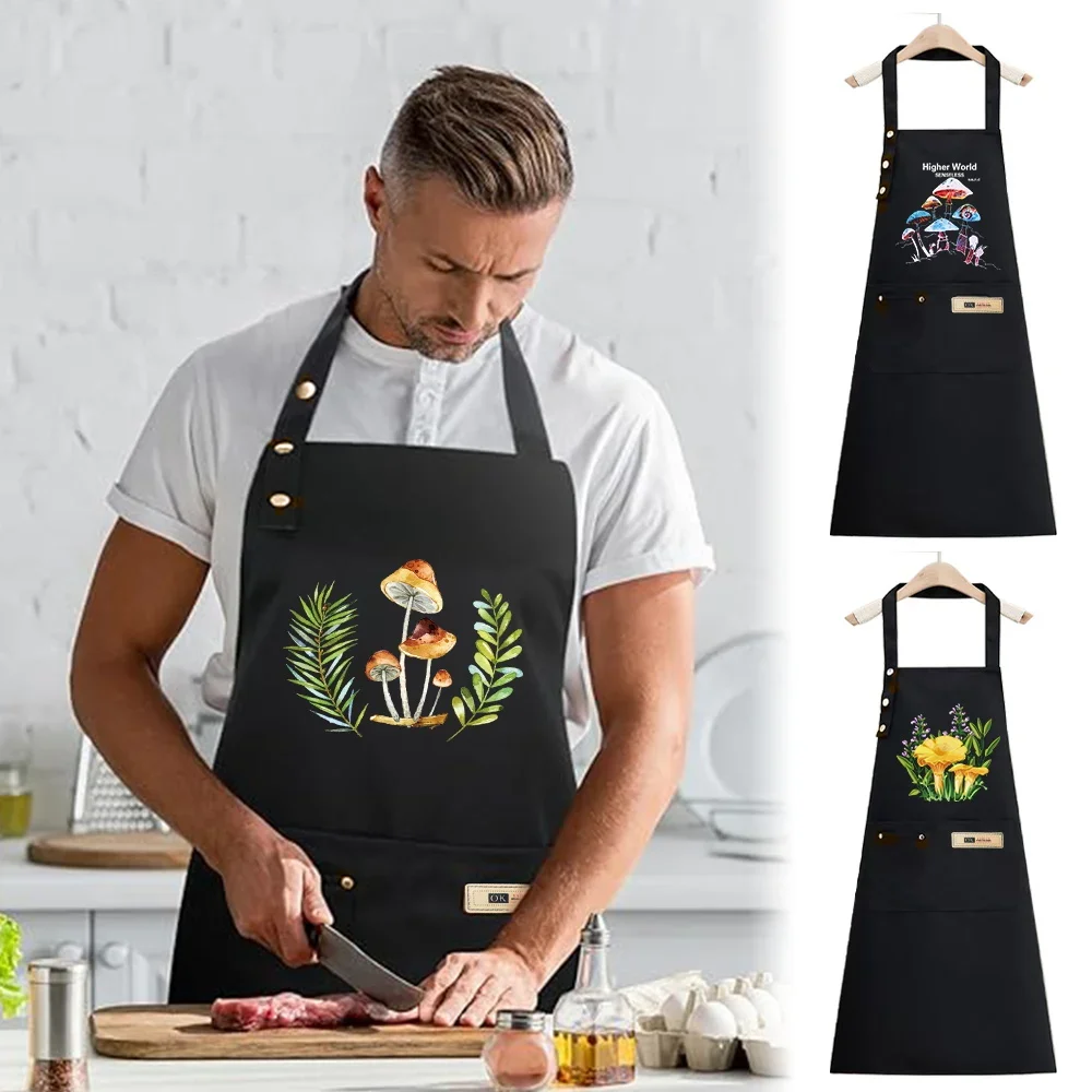 

Apron Cook Clothes Waterproof Stain-Resistant Kitchen Baking Accessory Essential Adjustable Straps Multiple Pockets Mushroom