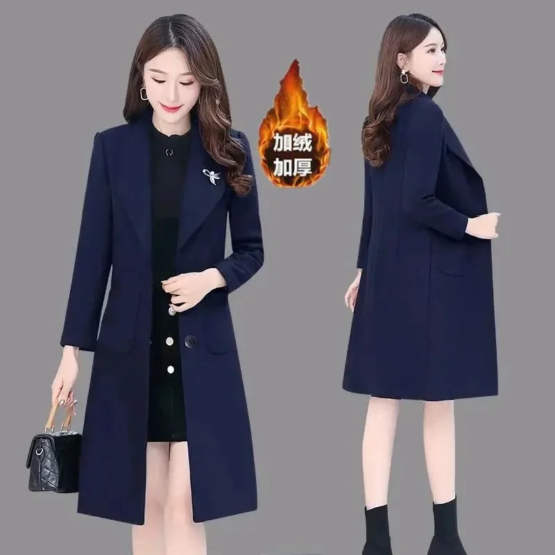 

Solid Color Loose Woolen Coat Ladies' Long Section 2024 Autumn and Winter Fashion Korean Women Slim Thickened Slim Woolen Coat