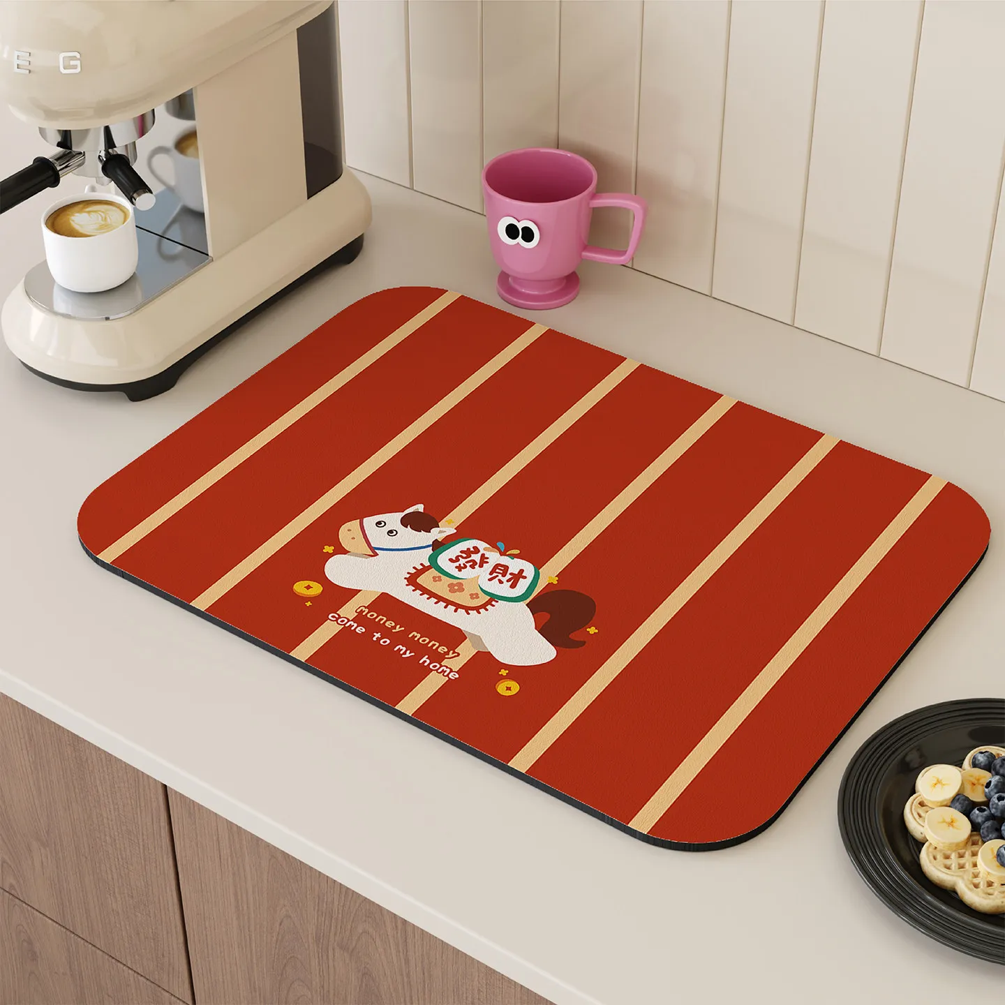 VIKAMA green gingham red handwriting easy clean kitchen mat vintage american retro plaid kitchen countertop absorbent mat