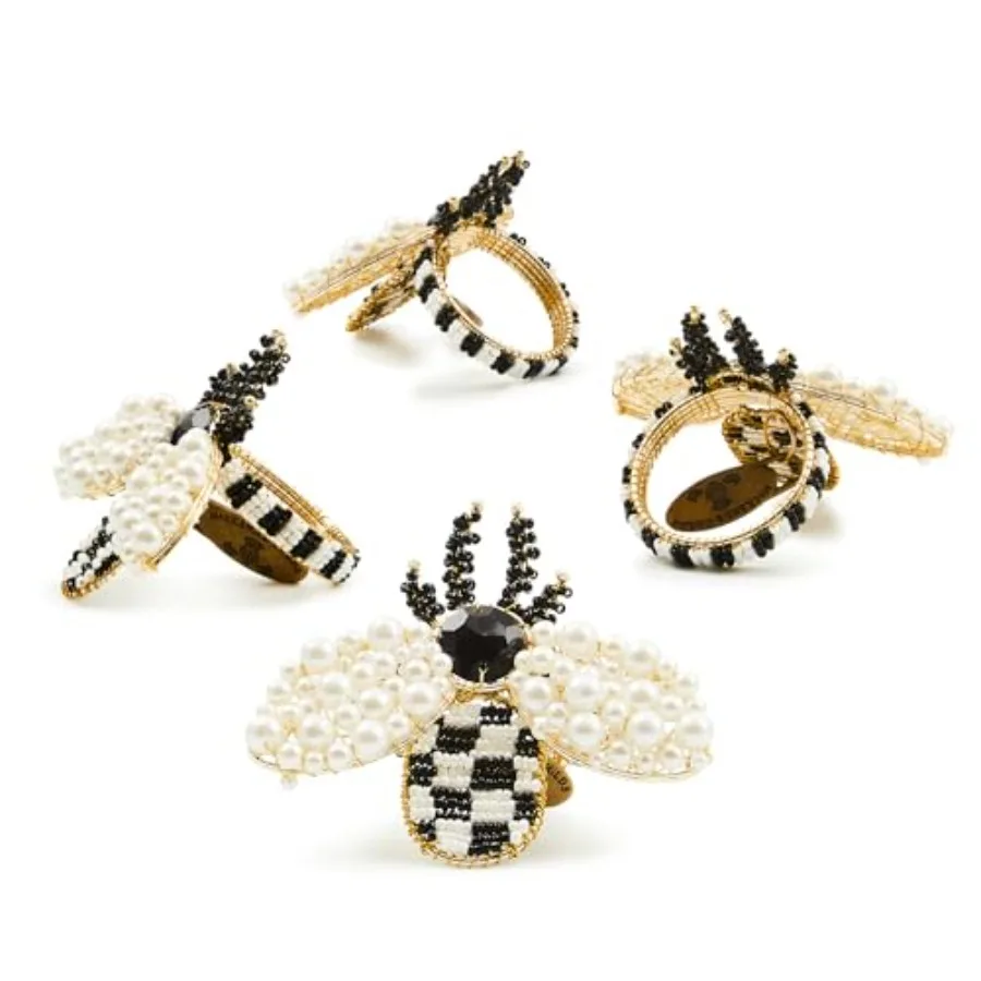 

Set of 4 Napkin Rings Decorative Napkin-Holder Ring for Cloth Napkins Bee
