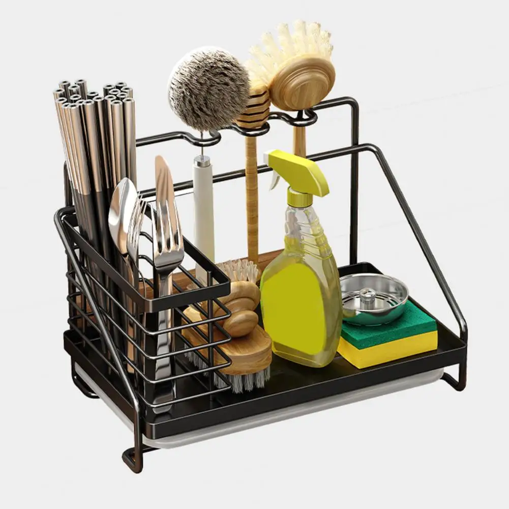 Stain-resistant Sink Rack Countertop Drying Rack Kitchen Sink Caddy Organizer with Drainage Tray Sponge Holder Soap for Brushes