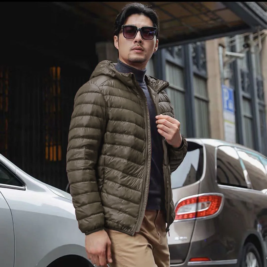 New Men's Winter Slim Down Jacket Fashionable Warm Foldable Waterproof Windproof Breathable Outerwear Big Size Men Hoodie Jacket