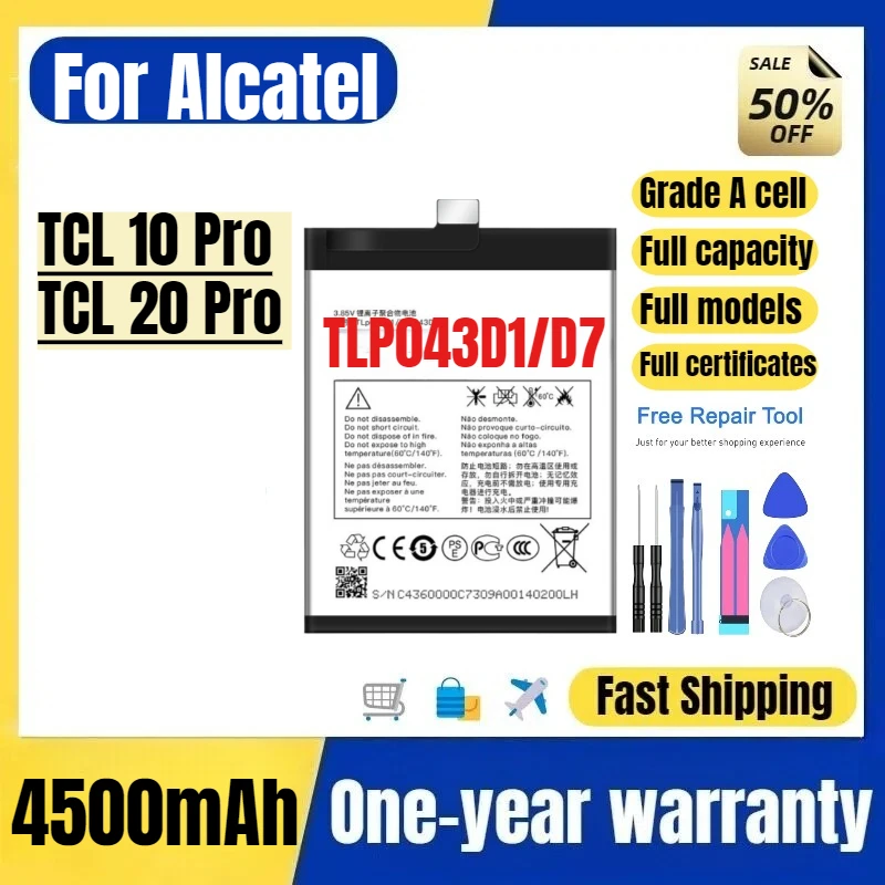 

Аккумулятор TLP043D1/D7 для мобильных телефонов Alcatel TCL 10 Pro/TCL 20 Pro, высококачественная замена батареи, элементы класса А, с инструментами