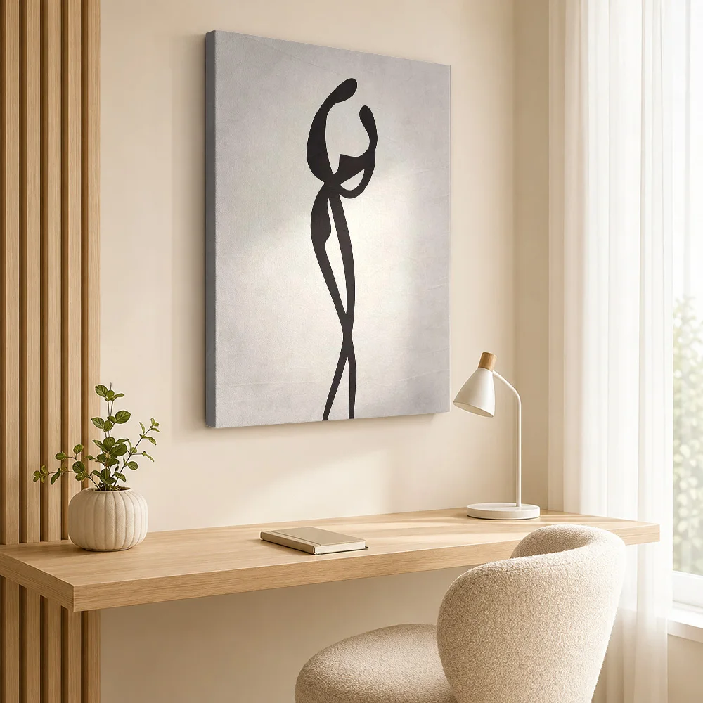 Embracing Couple Silhouette Framed Canvas Poster Customized Photo Minimalist Contour Illustration Wall Art For Couples Bedroom