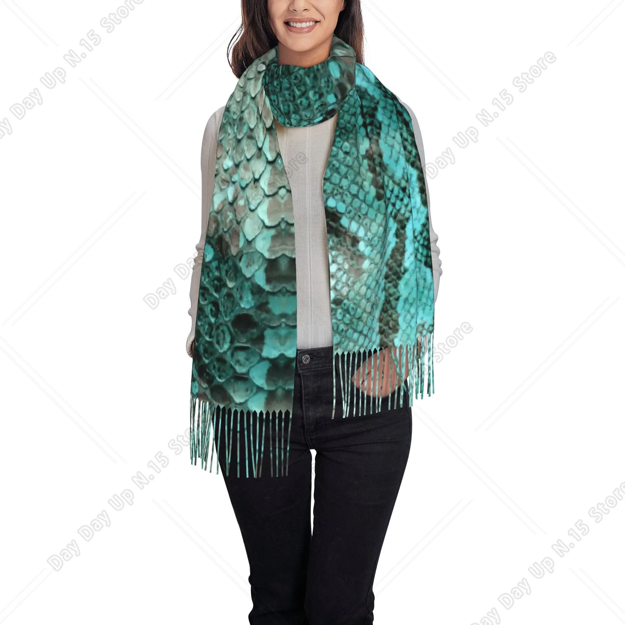Retro Snake Light Beige Tassel Scarf Shawl Warm Windproof Winter Snake Scale in Colors  Suitable for Travel Cycling Gifts
