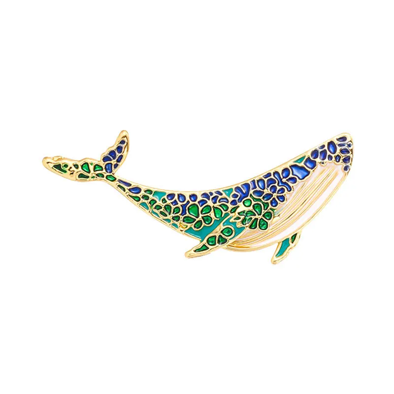 Piękny emaliowany wieloryb broszki dla kobiet luksusowy Rhinestone delfin ryba morska broszka ze zwierzątkiem eleganckie szpilki do odzieży Party biżuteria prezent