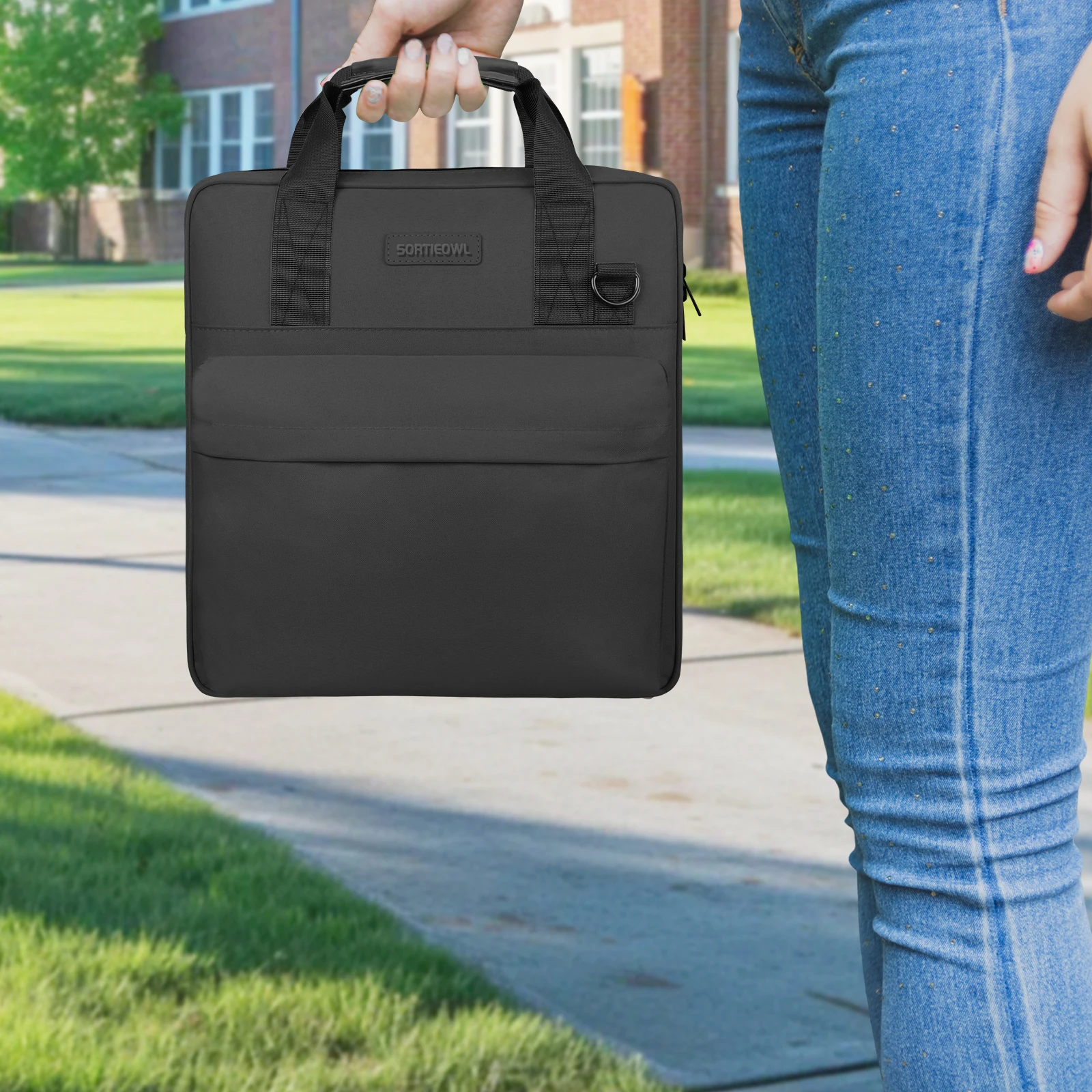 SortieOwl Raccoglitore con cerniera a 3 anelli da 2 pollici con tracolla e movimentazione - Raccoglitore scolastico multitasche, borsa per documenti