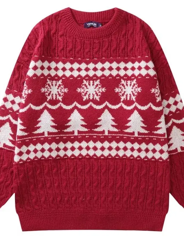 Cisas round Ne Sweater ex Autumn Winter Lazy Sle Knitted Red Oversize Couple Sweater Youthful Vitali Loose Fit