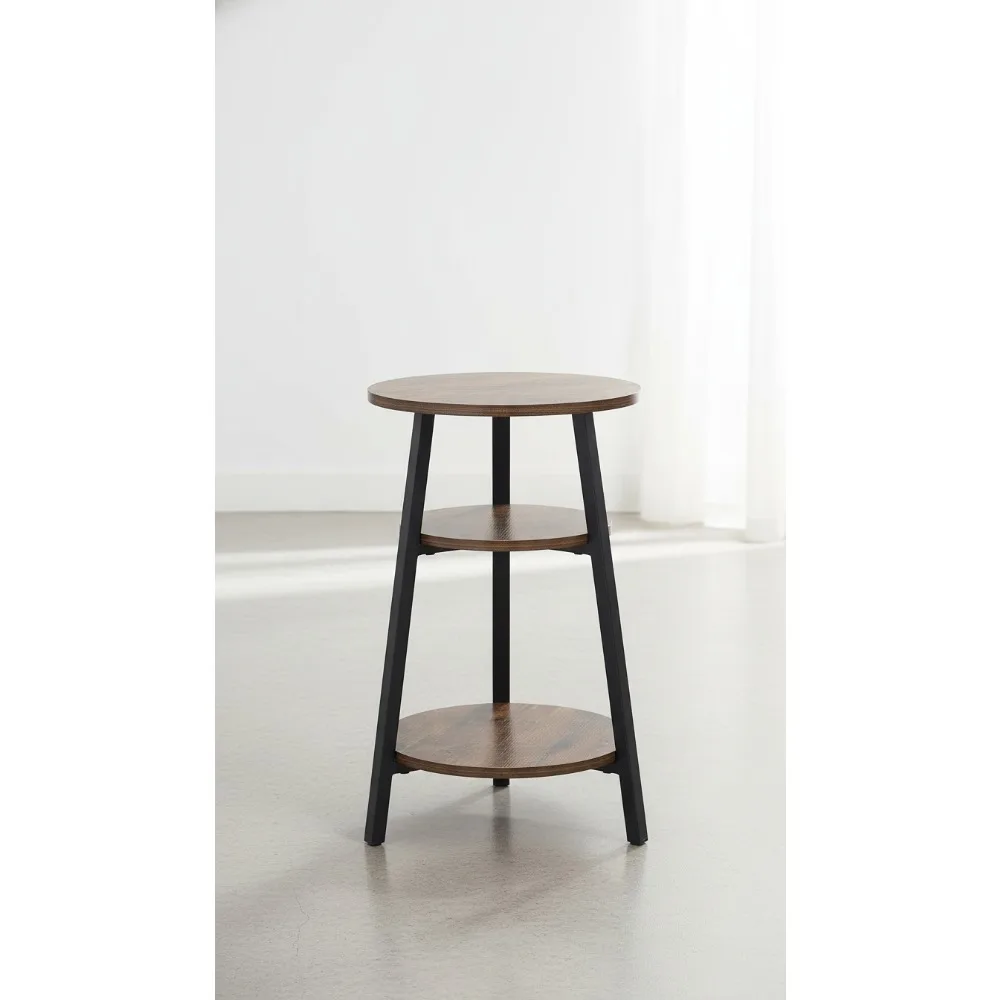 

Round End Table with 3-Tier Shelves, Metal Frame Accent Nightstand for Living Room Bedroom, Rustic Brown Small Coffee Table