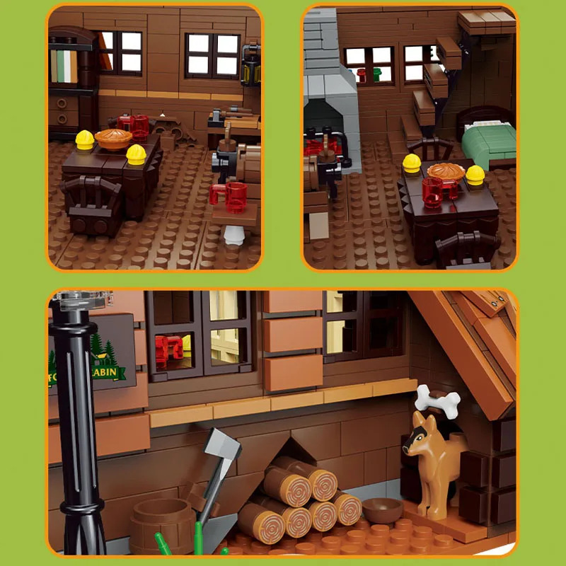 MOC Bos Houten Huis Bouwstenen Cabine Model Bakstenen Stad Street View Kinderen Speelgoed Educatief Meisjes Jongens Verjaardagscadeau