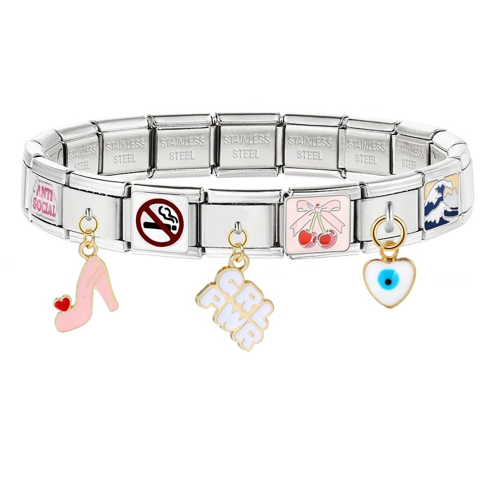 New Trendy Lock High Heels Dazzling CZ Italian Charm Links Fit 9mm Stainless Steel Bracelet Jewelry DIY Making For Women Famale