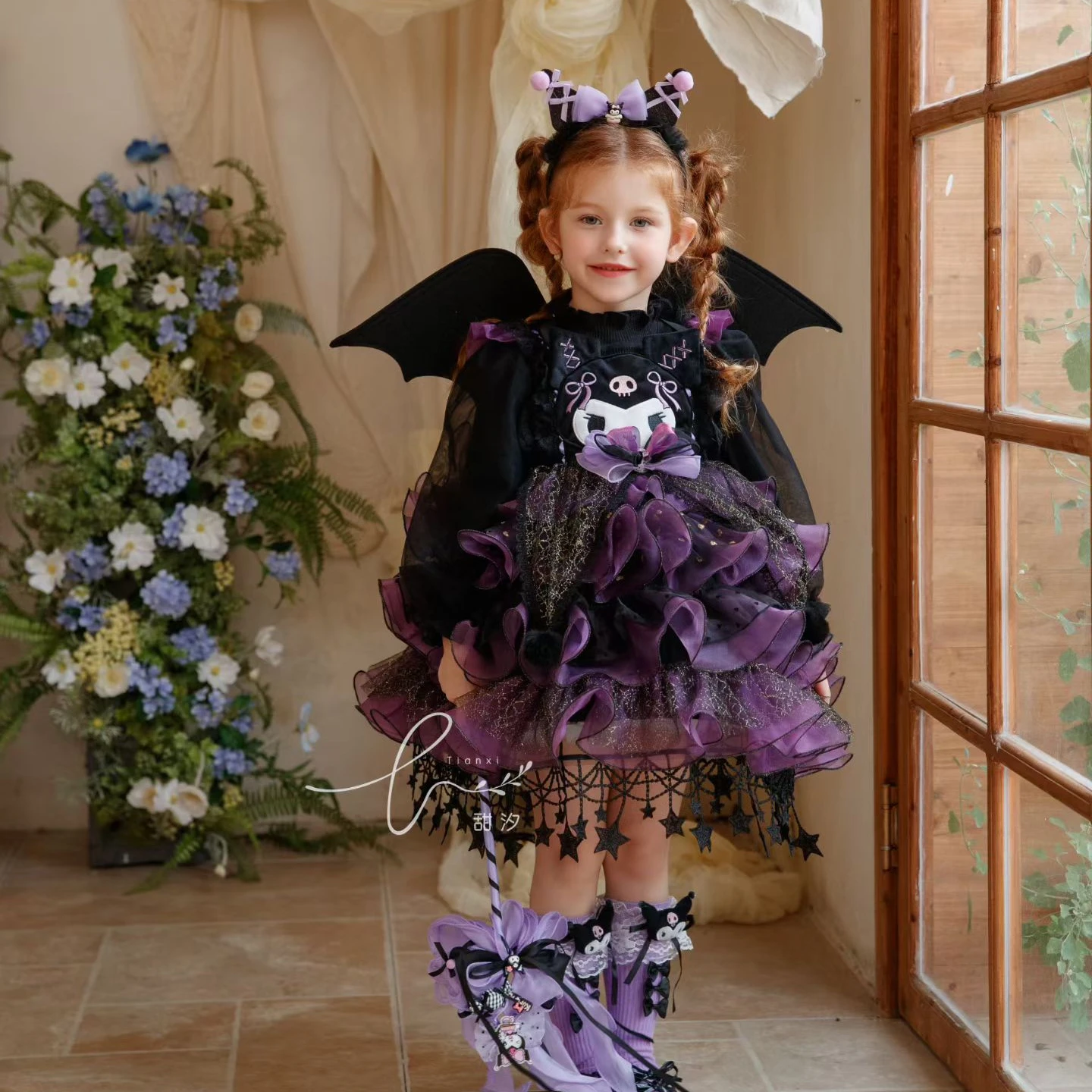 

Kuromi Children Skirt Cartoon Lolita Puffy Skirt New Kawaii Princess Skirt Role Play Dresses Banquet Party Birthday Xmas Gift