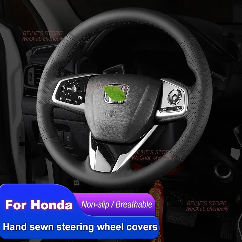 Hand-Sewn Non-slip Nappa Leather Car Steering Wheel Cover for Honda CR-V Crider Breeze 10th Civic ENVIX 17-22 Interior Accessory