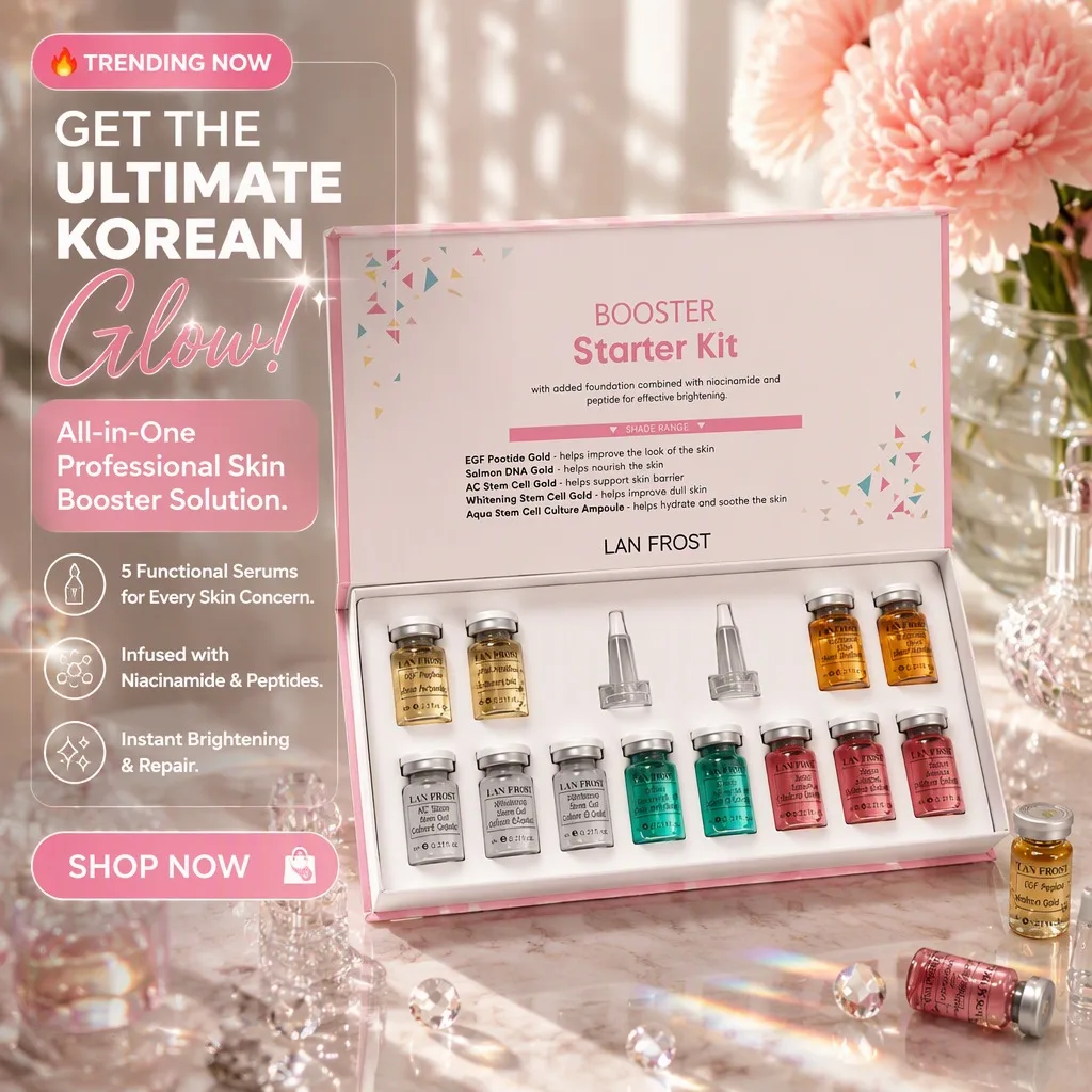 Korean 8ml Salmon DNA Gold Ampoule Skin Booster Serum Skin Brightening Anti-Wrinkle Moisturizing 0.3mm Microneedle Serum, 1 Set