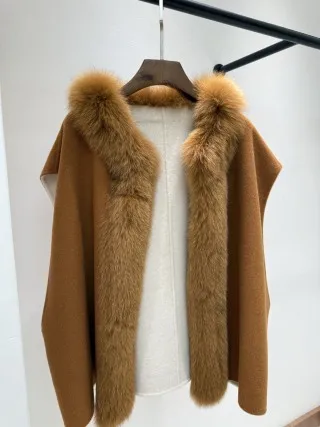 

Женская одежда 2025 г., модный теплый жилет с большим меховым воротником 1024