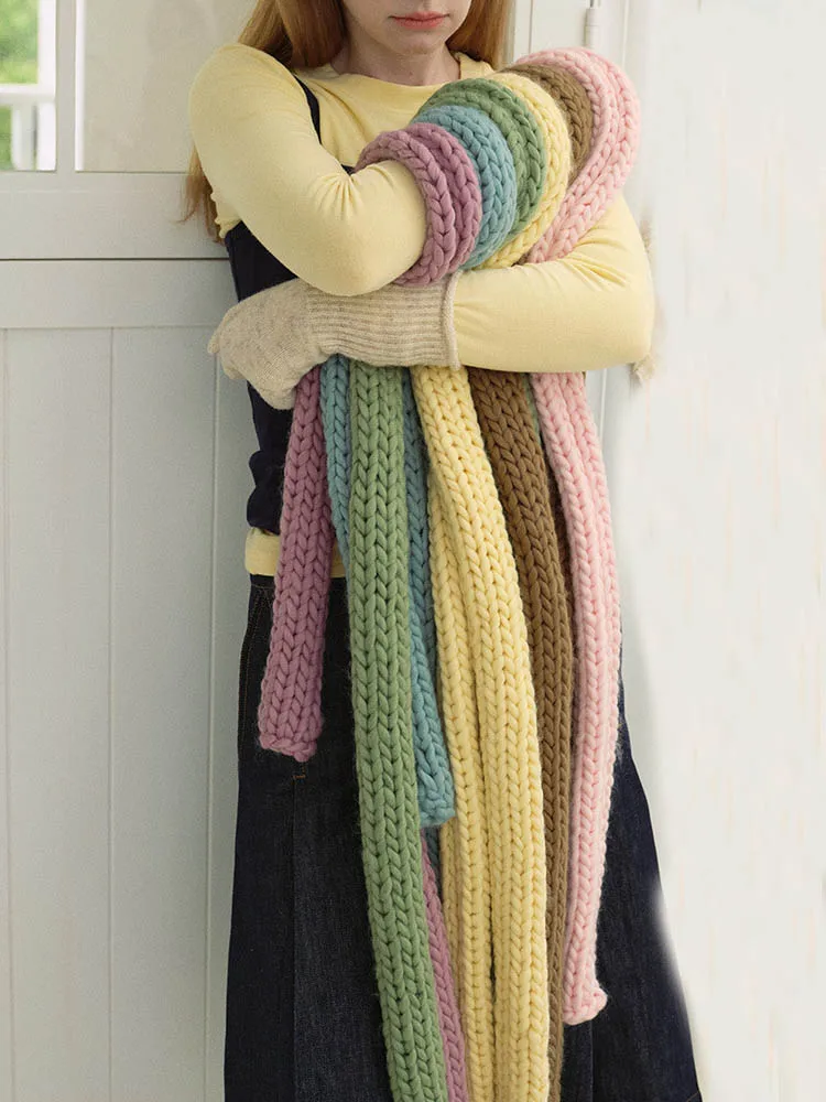 Women Long Narrow Size Scarf 180*5cm Solid Knit Warm Scarf