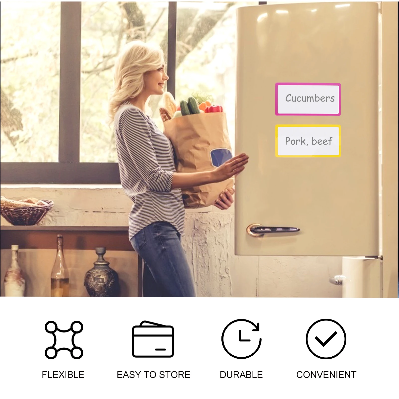 8pcs Magnetic Labels Sticker Dry Erase Reusable Colorful Memo Pad For Fridge Whiteboard School Bus Seat Home Decoration