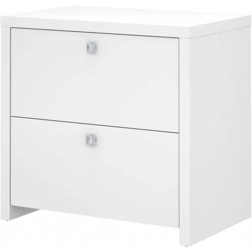 Furniture Echo Lateral File Cabinet in Pure White with Satin Silver Handles, Home Office Storage for Letter, Legal