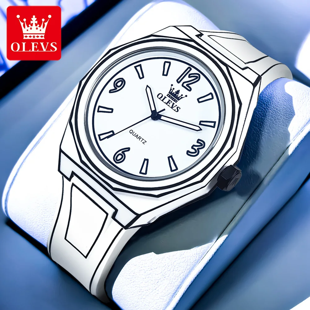 OLEVS 1018 ساعة رجالية عصرية نمط مانغا ساعة كوارتز عالية الجودة الراتنج سيليكون حزام التصميم الأصلي العلامة التجارية الفاخرة ساعة رجالية ﻿