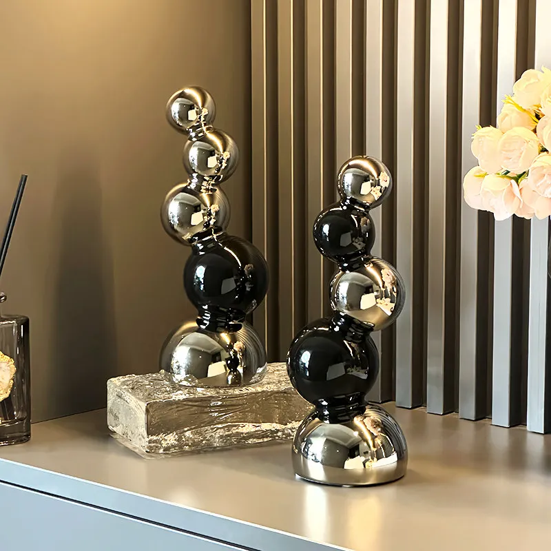 Black and Silver Ball Ornaments Light Luxury Home Soft Decorations Living Room TV Cabinet Wine Cabinet Porch Ornaments